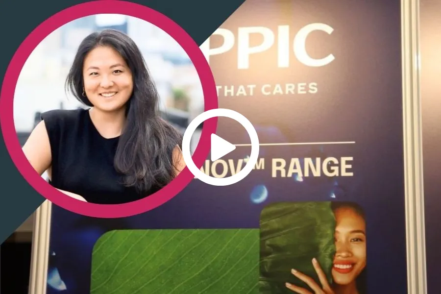 Claire Liu from Seppic headshot next to a picture of the Seppic booth at SEPAWA. 